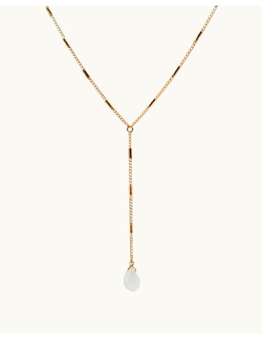 Collier Y en Plaqué or avec Pierre de lune Aloe Bijoux