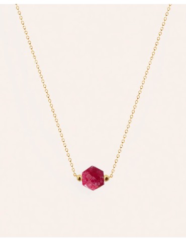 Collier Chaîne en Plaqué Or avec Rubis Hexagonal Aloe Bijoux