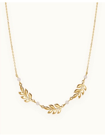 Collier Laurier avec Pierre de Lune en Plaqué Or - Eden Aloe Bijoux