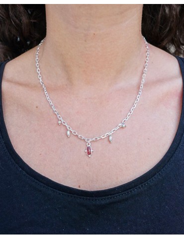 Collier en argent avec tourmaline rose allongée - Élégance Aloe Bijoux