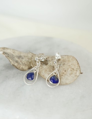 Boucles d’Oreilles Gouttes en Argent 925 et Lapis-Lazuli Aloe Bijoux
