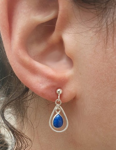 Boucles d’Oreilles Gouttes en Argent 925 et Lapis-Lazuli Aloe Bijoux