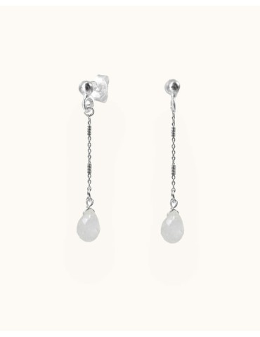 Boucles d'oreilles pendantes gouttes pierre de lune - Yzée Aloe Bijoux