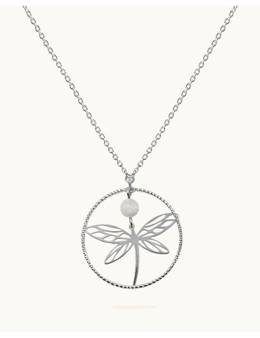Collier Libellule en Argent 925 et Pierre de Lune Aloe Bijoux
