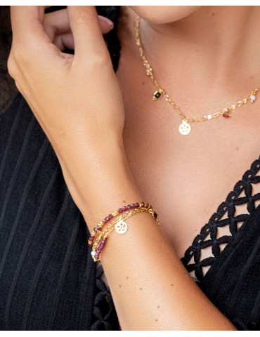 Bracelet en Plaqué Or et Grenats avec Pastille Sertie de Zircons Aloe Bijoux