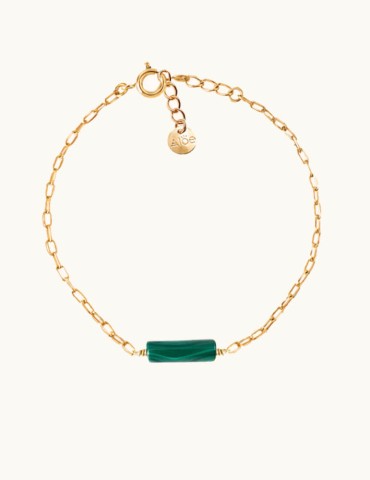 Bracelet chaîne plaqué or et barrette en malachite Aloe Bijoux