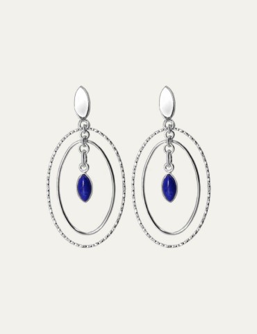 Boucles d’Oreilles Ovales en Argent 925 et Lapis-Lazuli Aloe Bijoux