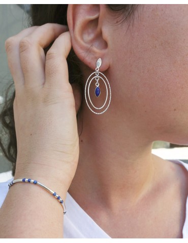 Boucles d’Oreilles Ovales en Argent 925 et Lapis-Lazuli Aloe Bijoux