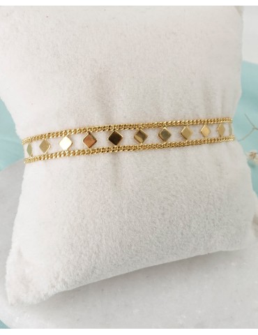 Bracelet 3 Rangs en Plaqué Or avec Losanges Aloe Bijoux