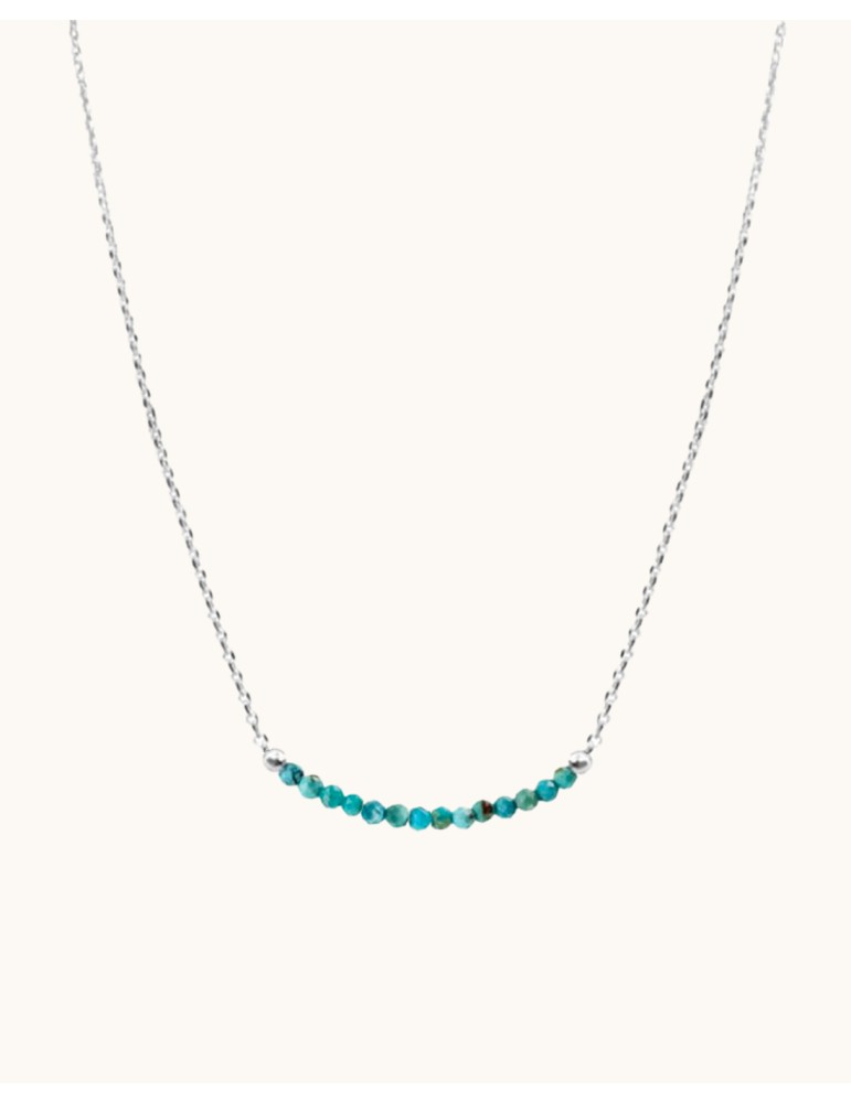 Collier barrette de turquoises sur chaîne en argent. Aloe Bijoux