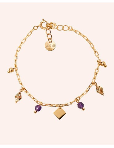Bracelet Pampilles Losanges Plaqué Or et Améthyste Aloe Bijoux