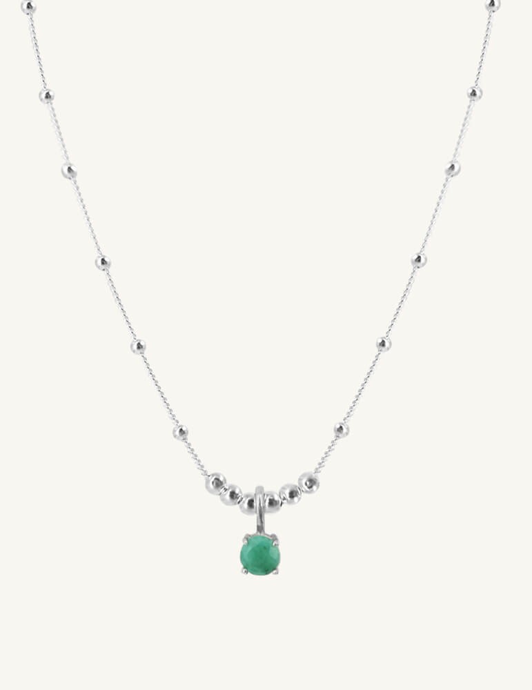Collier Chaîne Perlée en Argent 925 avec Pendentif Émeraude Aloe Bijoux