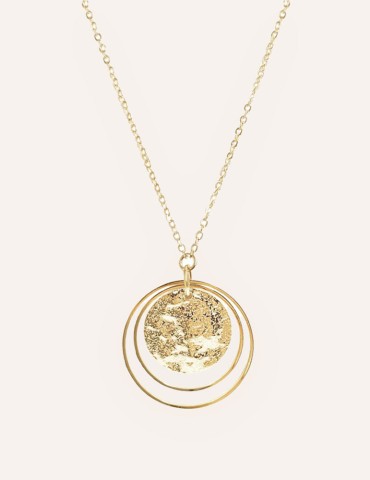 Collier double cercle avec pastille martelée en Plaqué or Colliers