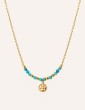 Collier barrette de turquoises et médaille plaqué or Aloe Bijoux