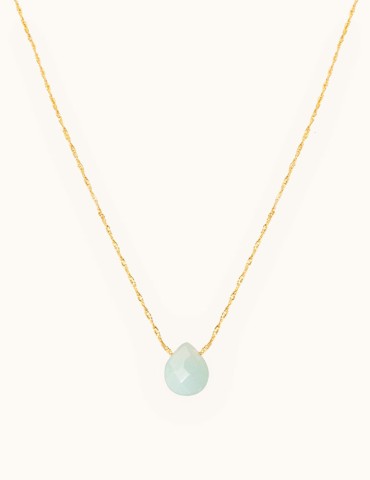 Collier chaîne torsadée avec goutte en Amazonite Plaqué or