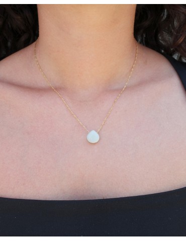 Collier chaîne torsadée avec goutte en Amazonite Plaqué or