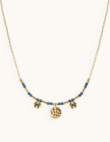 Collier pastilles martelées et Saphirs Aloe Bijoux