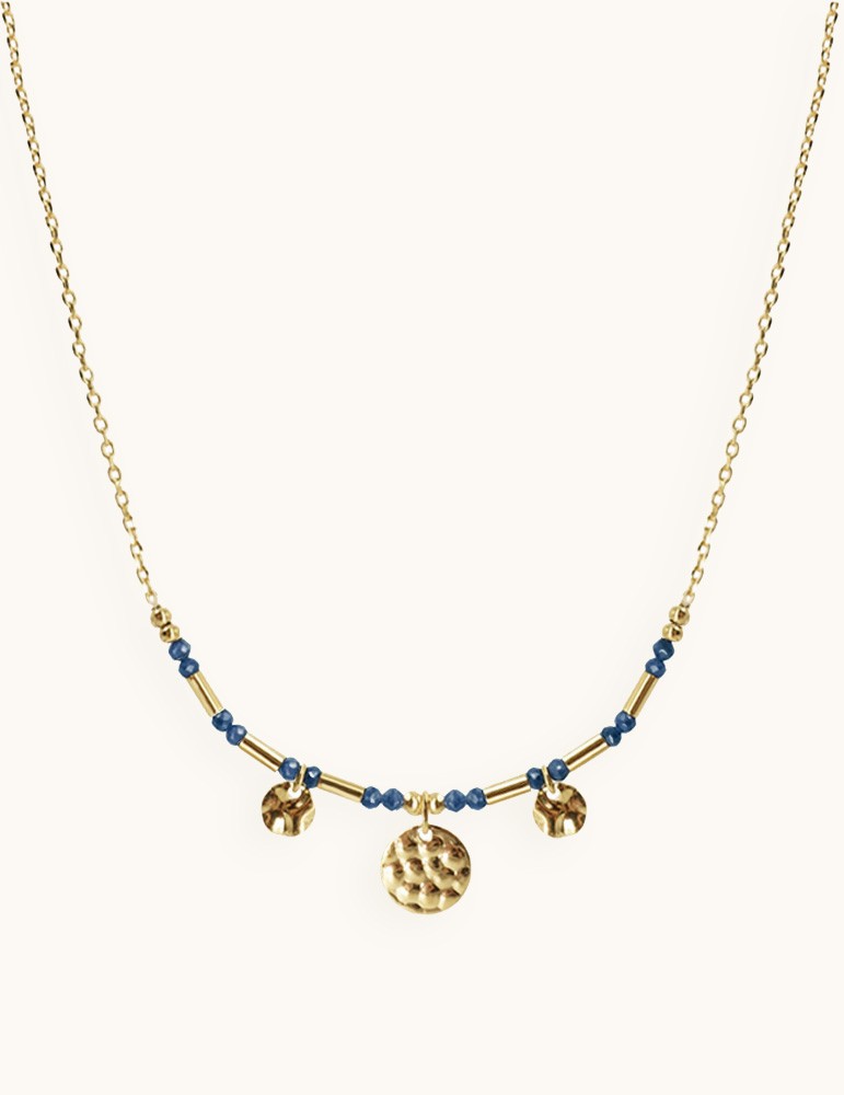 Collier pastilles martelées et Saphirs Aloe Bijoux Collier pastilles martelées et Saphirs Aloe Bijoux