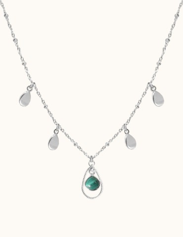 Collier pampilles 5 gouttes en Malachite et Argent 925 Aloe Bijoux