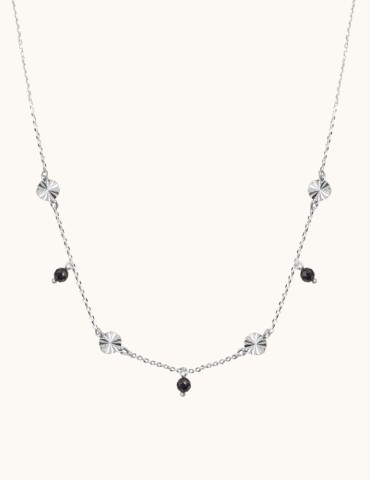 Collier Spinelle Noir et pastilles soleils en Argent 925 Aloe Bijoux