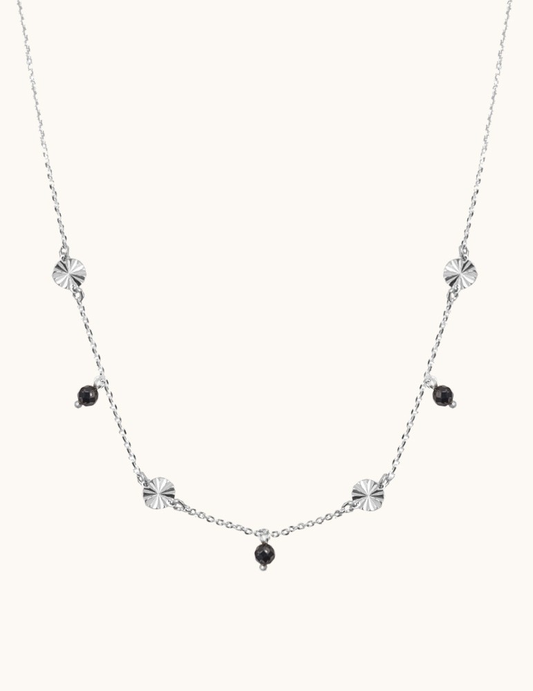 Collier Spinelle Noir et pastilles soleils en Argent 925 Aloe Bijoux Collier Spinelle Noir et pastilles soleils en Argent 925 Aloe Bijoux
