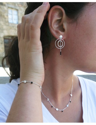 Bracelet Spinelle Noir et pastilles soleils en Argent 925 Aloe Bijoux