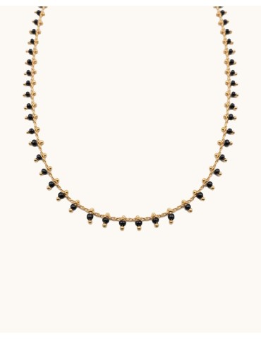 Collier Plaqué Or avec pampilles en céramique noires Aloe Bijoux