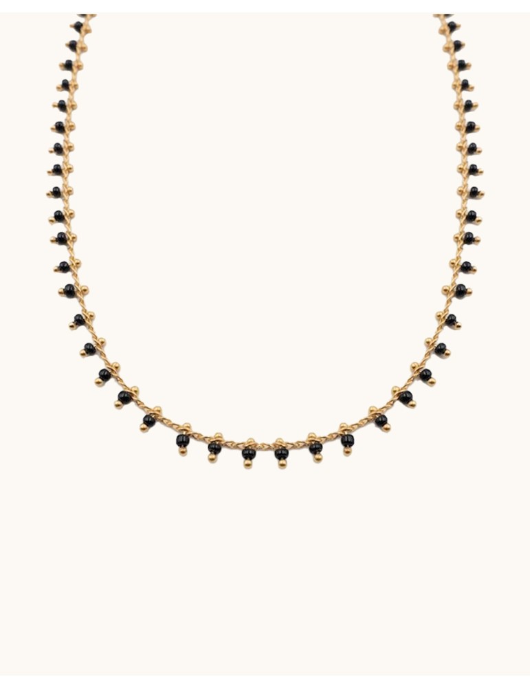 Collier Plaqué Or avec pampilles en céramique noires Aloe Bijoux