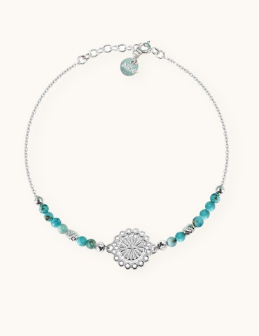Bracelet Rosace en Argent 925 et turquoises Aloe Bijoux