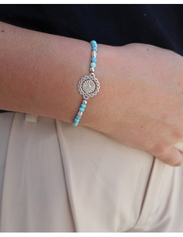 Bracelet Rosace en Argent 925 et turquoises Aloe Bijoux