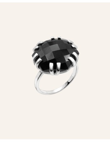 Bague Onyx en Argent 925 PM - Hexagone 15mm Aloe Bijoux