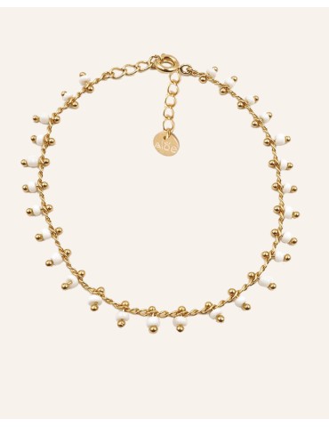 Bracelet chaine et perles de céramique blanches en plaqué or Aloe Bijoux