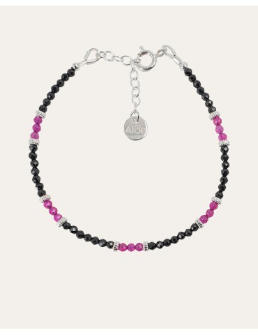 Bracelet perles Spinelle noir - Rubellite 2mm et Argent 925 Aloe Bijoux