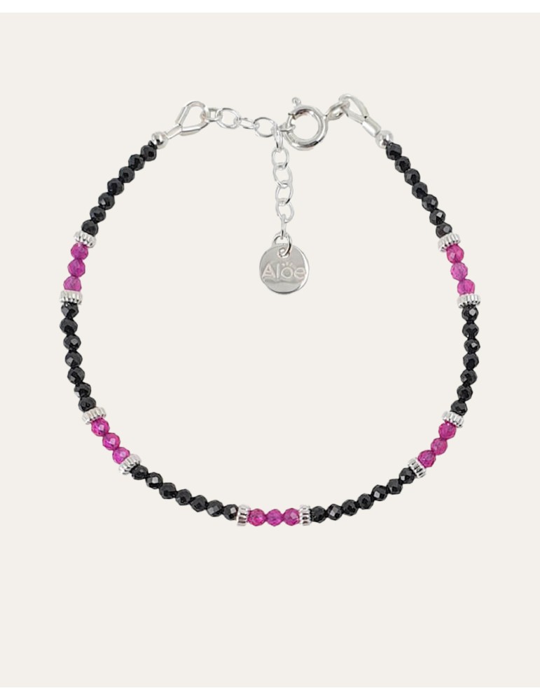 Bracelet perles Spinelle noir - Rubellite 2mm et Argent 925 Aloe Bijoux