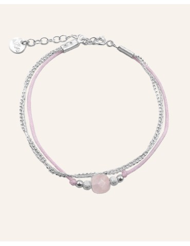 Bracelet Quartz rose carré et Argent 925 - Cassiopée Aloe Bijoux