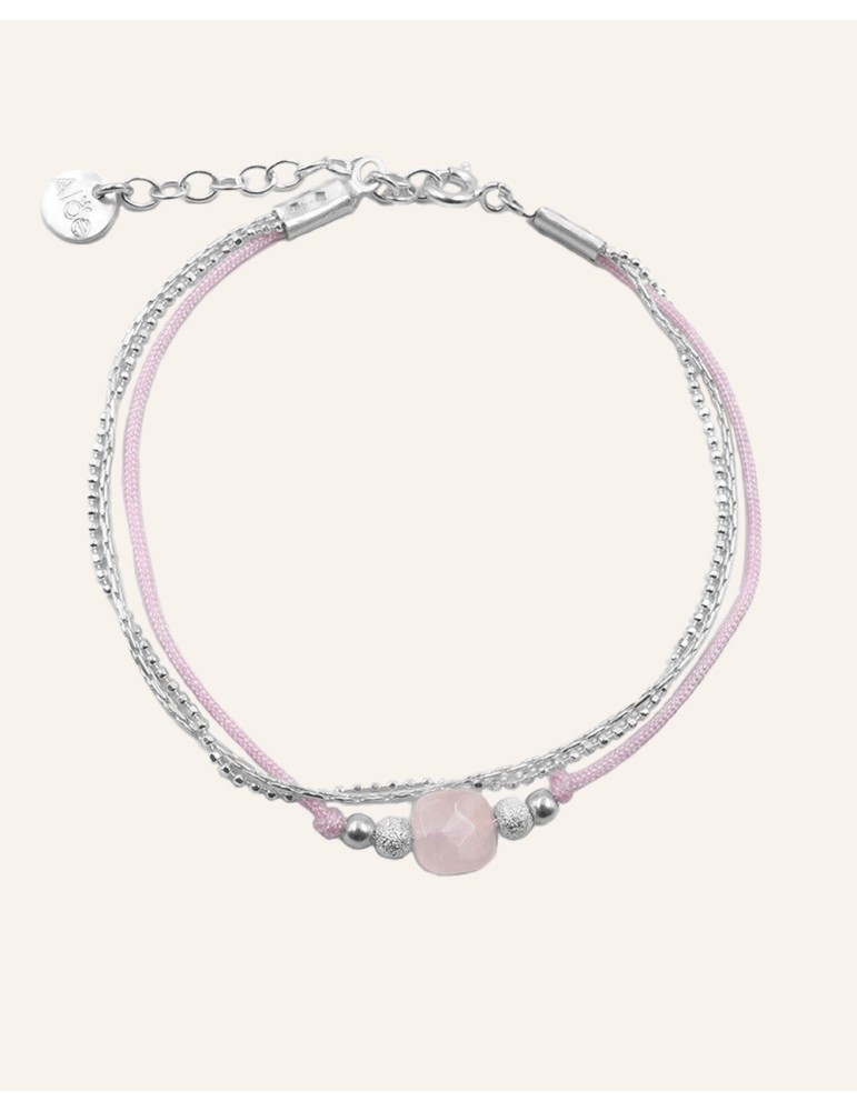 Bracelet Quartz rose carré et Argent 925 - Cassiopée Aloe Bijoux