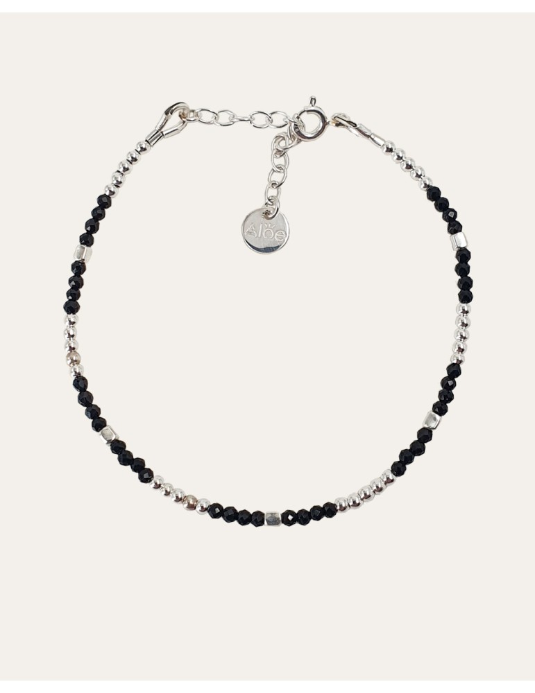 Bracelet perles Spinelle noir 2mm et Argent 925 - Mia Aloe Bijoux