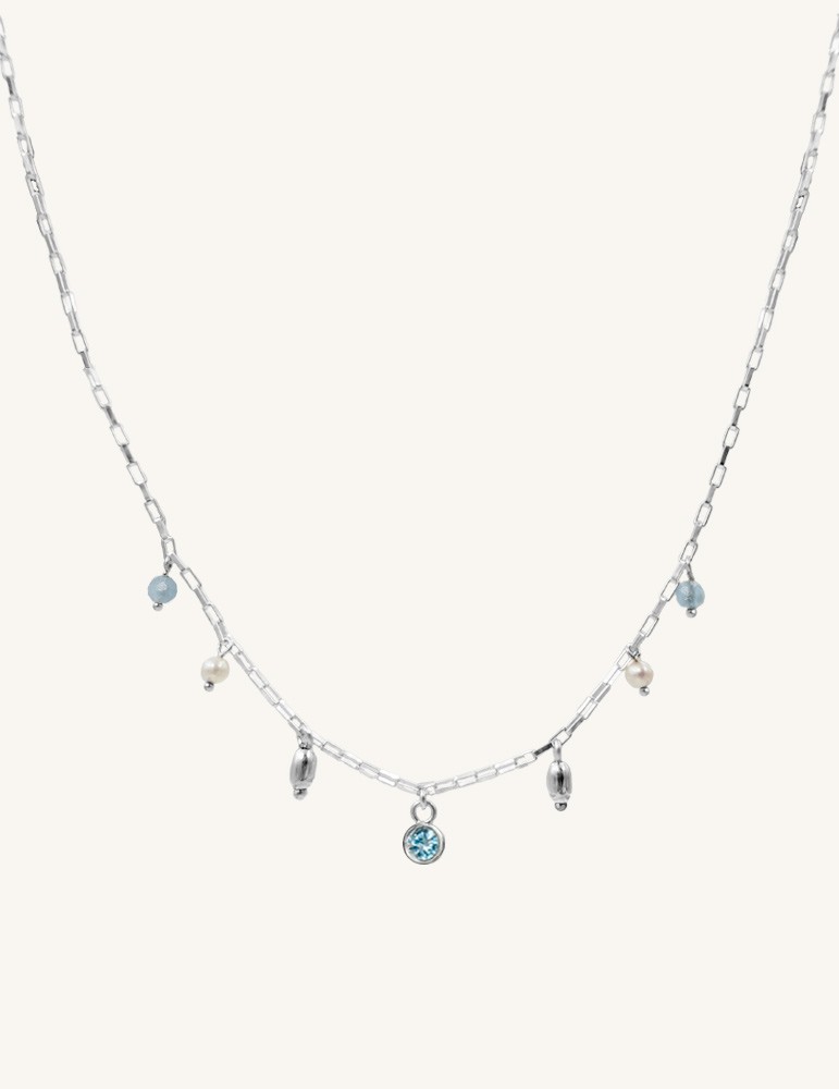 Collier pampilles topaze, aigue-marine & perles en argent Aloe Bijoux Collier pampilles topaze, aigue-marine & perles en argent Aloe Bijoux