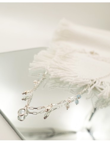 Collier pampilles topaze, aigue-marine & perles en argent Aloe Bijoux
