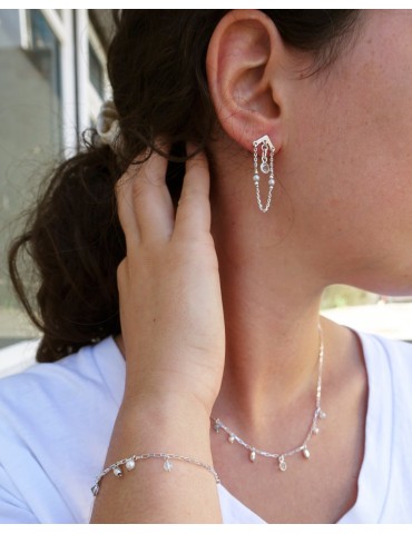 Collier pampilles topaze, aigue-marine & perles en argent Aloe Bijoux