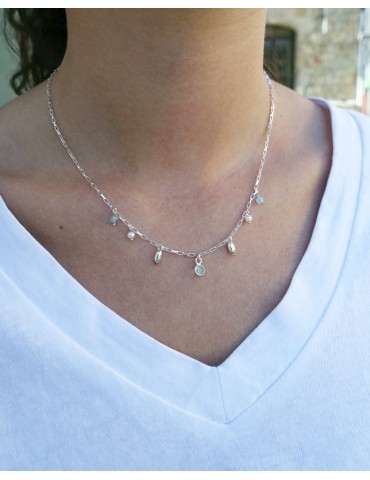 Collier pampilles topaze, aigue-marine & perles en argent Aloe Bijoux