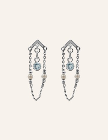 Boucles d'oreilles pendantes perles & topaze en argent Aloe Bijoux