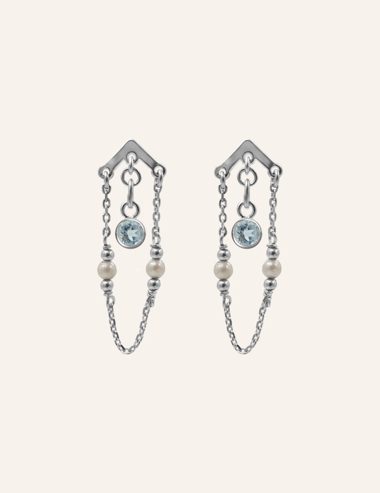 Boucles d'oreilles pendantes perles & topaze en argent Aloe Bijoux Boucles d'oreilles pendantes perles & topaze en argent Aloe Bijoux