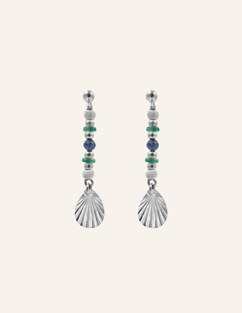 Boucles d'oreilles pendantes en argent émeraude et saphir Aloe Bijoux