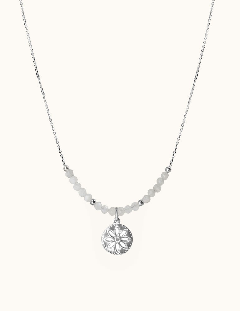 Collier floral en argent et pierre de lune Aloe Bijoux
