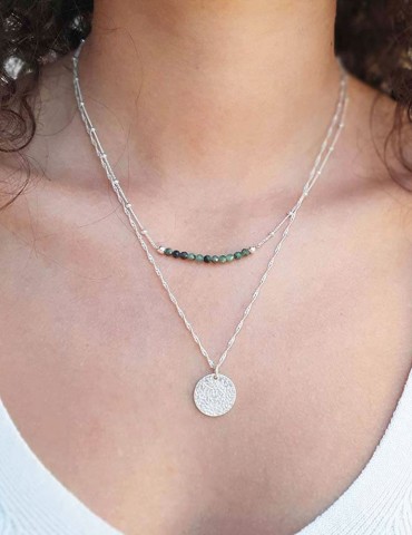 Collier en argent avec petite médaille martelée Aloe Bijoux