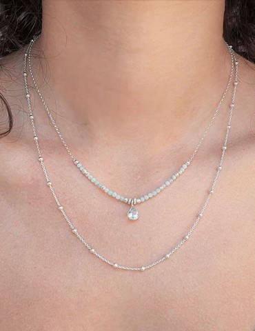 Collier amazonite et goutte en topaze bleue Aloe Bijoux