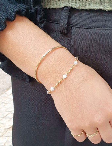 Bracelet torsadé Plaqué Or et Pierre de Lune Aloe Bijoux