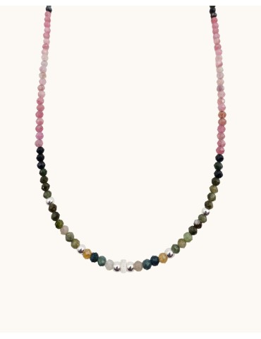 Collier en argent et tourmalines roses et vertes Aloe Bijoux