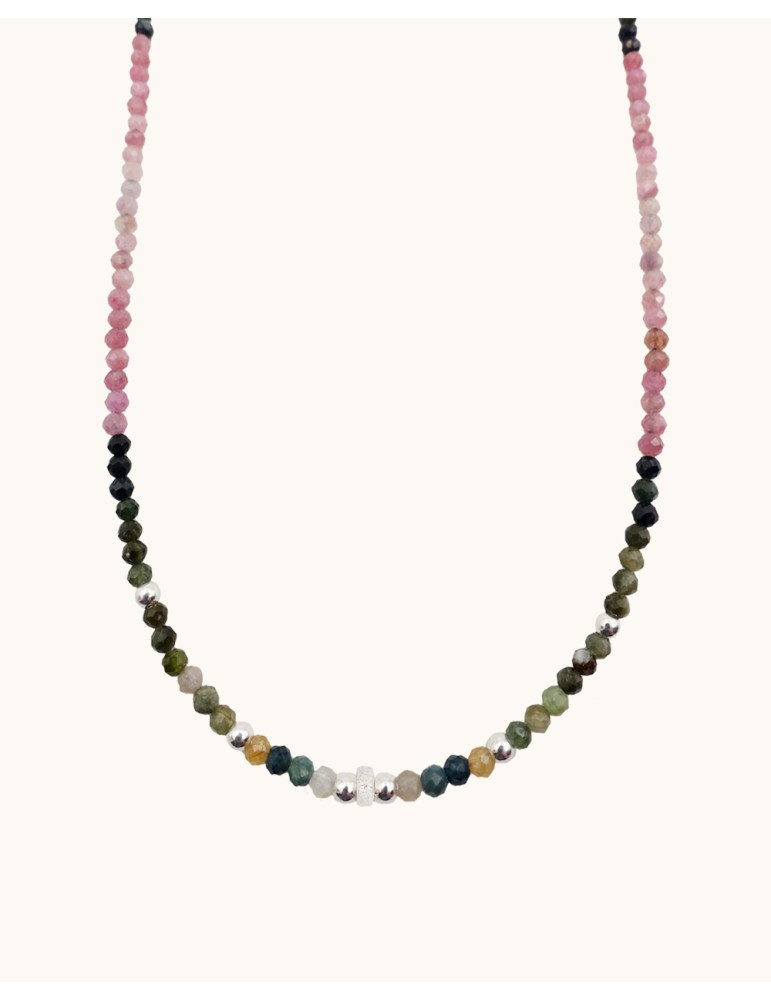 Collier en argent et tourmalines roses et vertes Aloe Bijoux Collier en argent et tourmalines roses et vertes Aloe Bijoux